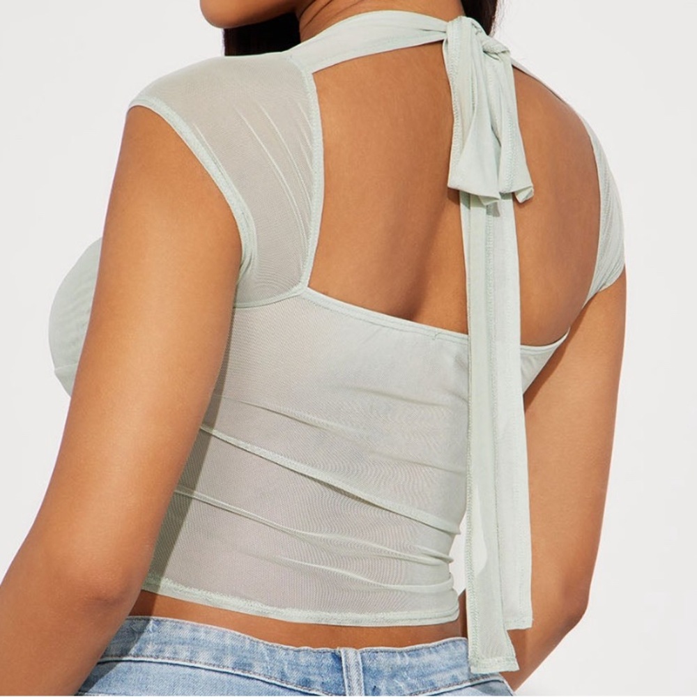 Sage Green Mesh Top
